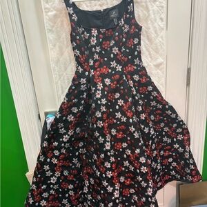 Adrianna Papell Black Dress with Red Floral Accents